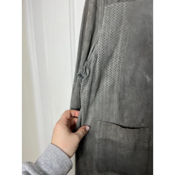 Vintage Y2K Jaeger Women's Dark Gray Genuine Suede Button Classic Jacket Size 14 - Picture 3 of 8